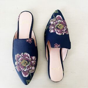 J.Crew Marina NWOT Embroidered Ingalls Floral Mules Blue Slip-On Loafers Sz 5